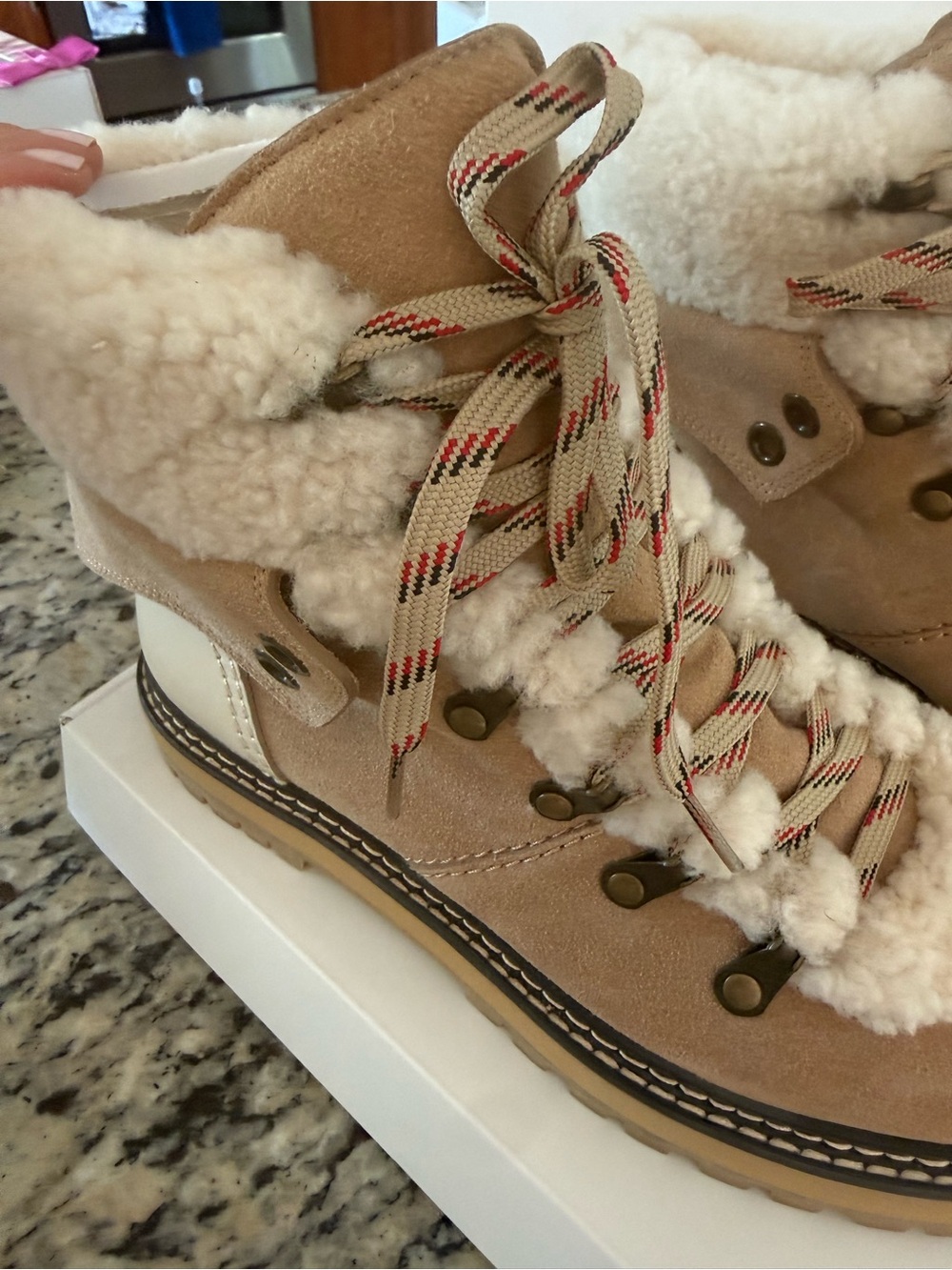 See By Chloé Eileen Tan Suede Lace-Up Sherpa Boots - Picture 6 of 10